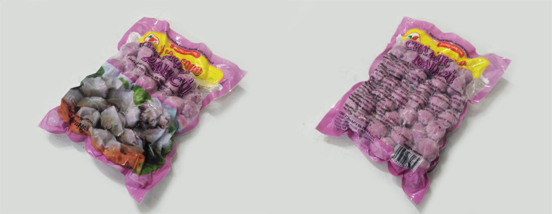 Mực viên thuộc loại hàng viên chiên, viên tròn tương tự cá viên, bò viên nhưng màu tím khoai môn.